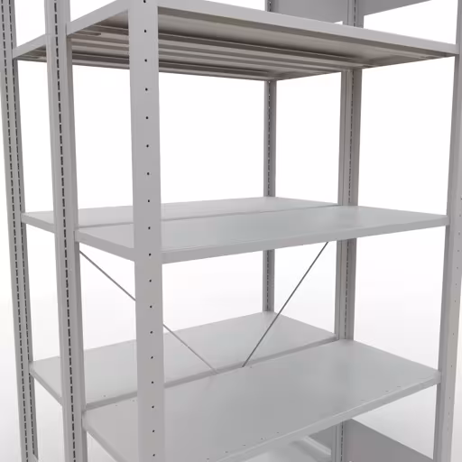 Produktbild Nr 7 des Artikels Grundregal, Doppelregal, Fachbodenregal Stecksystem MULTIplus150, 2000 x 1000 x (2x400) mm (HxBxT), 2x5 Fachböden, Kreuzstrebe, RAL 7035 lichtgrau Abbildung Nr 7 des Artikels Grundregal, Doppelregal, Fachbodenregal Stecksystem MULTIplus150, 2000 x 1000 x (2x400) mm (HxBxT), 2x5 Fachböden, Kreuzstrebe, RAL 7035 lichtgrau aus der Produktgruppe Fachbodenregale von der Marke Schulte Lagertechnik