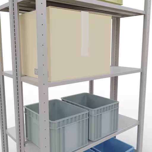 Zusatzbild des Artikels Grundregal, Doppelregal, Fachbodenregal Stecksystem MULTIplus150, 2000 x 1000 x (2x300) mm (HxBxT), 2x5 Fachböden, Längenriegel, RAL 7035 lichtgrau aus Doppelregale