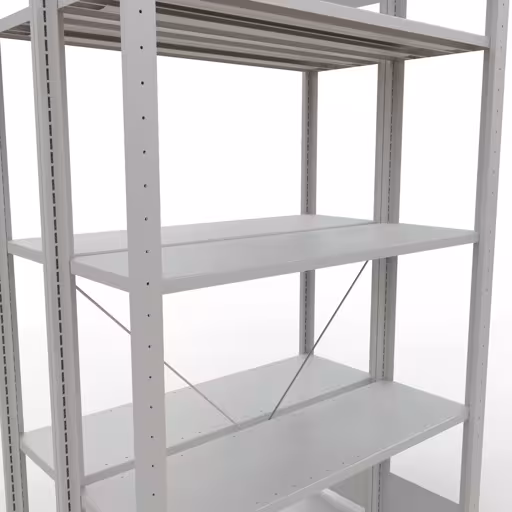 Abbildung Nr 14 des Artikels Grundregal, Doppelregal, Fachbodenregal Stecksystem MULTIplus150, 2000 x 1000 x (2x300) mm (HxBxT), 2x5 Fachböden, Kreuzstrebe, RAL 7035 lichtgrau aus der Produktgruppe Fachbodenregale von der Marke Schulte Lagertechnik