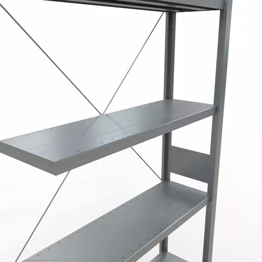 Abbildung Nr 12 des Artikels Anbauregal, Fachbodenregal Stecksystem MULTIplus330, 3000 x 1000 x 300 mm (HxBxT), 7 Fachböden, Kreuzstrebe, verzinkt aus der Produktgruppe Stecksystem von der Marke Schulte Lagertechnik