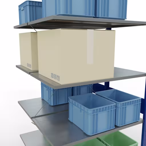 Anbauregal, Doppelregal, Fachbodenregal Stecksystem MULTIplus150, 3000 x 1000 x (2x1200) mm (HxBxT), 2x7 Fachböden, Kreuzstrebe, RAL 5010 enzianblau von der Marke Schulte Lagertechnik aus der Produktreihe Fachbodenregale