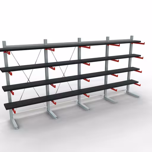 Abbildung Nr 12 des Artikels K 6000 Komplettregal, einseitig, 3000 x 6000 x 750 mm, RAL 7001 / RAL 3000, 5 Lagerebenen aus der Produktgruppe Kragarmregale von der Marke Schulte Lagertechnik