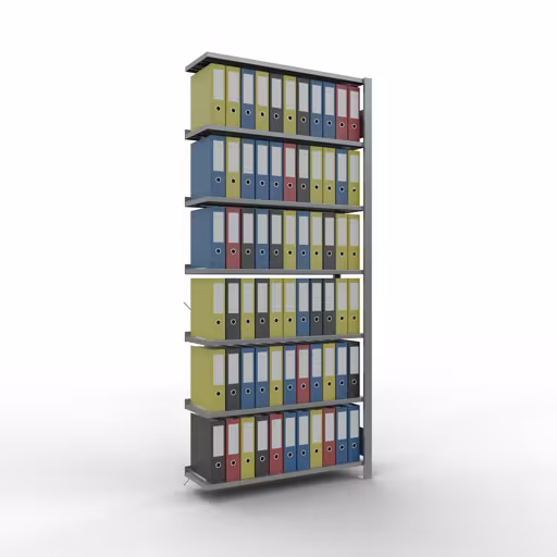Abbildung Nr 8 des Artikels Anbauregal, Büro-Fachbodenregal Stecksystem MULTIplus85, 2300 x 1000 x 300 mm (HxBxT), 7 Fachböden, Kreuzstrebe, verzinkt, mit Anschlagleiste aus der Produktgruppe Büroregale von der Marke Schulte Lagertechnik