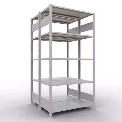 Grundregal, Doppelregal, Fachbodenregal Stecksystem MULTIplus150, 2000 x 1000 x (2x500) mm (HxBxT), 2x5 Fachböden, Längenriegel, RAL 7035 lichtgrau aus der Kategorie Doppelregale mit der Artikelnummer 33150