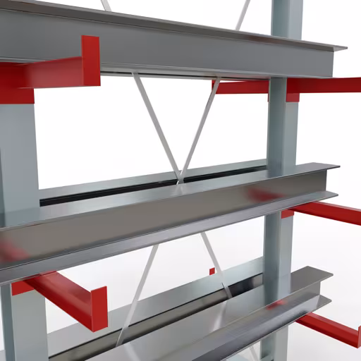 Abbildung Nr 7 des Artikels K 3000 Komplettregal, doppelseitig, 2500 x 1300 x 400 mm, RAL 7001 / RAL 3000, 5 Lagerebenen aus der Produktgruppe Kragarmregale von der Marke Schulte Lagertechnik