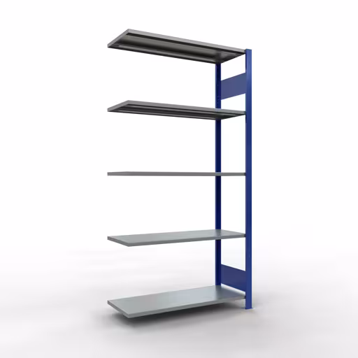 Anbauregal, Fachbodenregal Stecksystem MULTIplus150, 2000 x 1000 x 400 mm (HxBxT), 5 Fachböden, Längenriegel, RAL 5010 enzianblau/verzinkt aus der Kategorie Anbauregal mit der Artikelnummer 12745-LR-B