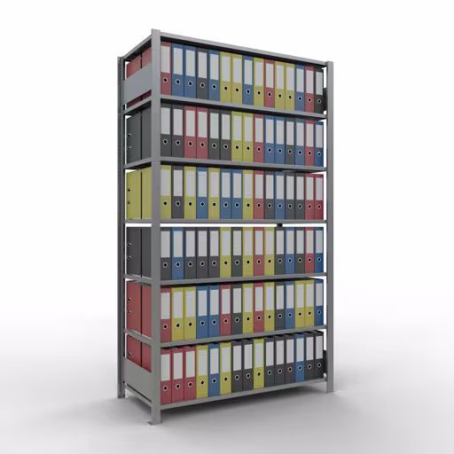 Produktbild Nr 11 des Artikels Grundregal, Büro-Fachbodenregal Stecksystem MULTIplus150, 2300 x 1300 x 600 mm (HxBxT), 7 Fachböden, Längenriegel, verzinkt, ohne Mittelanschlag Abbildung Nr 11 des Artikels Grundregal, Büro-Fachbodenregal Stecksystem MULTIplus150, 2300 x 1300 x 600 mm (HxBxT), 7 Fachböden, Längenriegel, verzinkt, ohne Mittelanschlag aus der Produktgruppe Büroregale von der Marke Schulte Lagertechnik