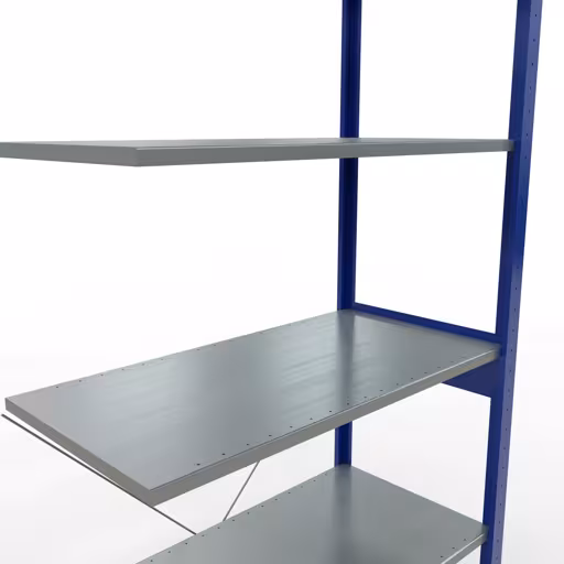 Produktbild Nr.7 des Artikels Anbauregal, Fachbodenregal Stecksystem MULTIplus150, 2500 x 1000 x 500 mm (HxBxT), 6 Fachböden, Kreuzstrebe, RAL 5010/verzinkt aus der Produktreihe Stecksystem von der Marke Schulte Lagertechnik
