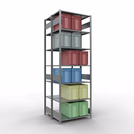 Abbildung Nr 14 des Artikels Grundregal, Doppelregal, Fachbodenregal Stecksystem MULTIplus150, 3000 x 1000 x (2x500) mm (HxBxT), 2x7 Fachböden, Längenriegel, verzinkt aus der Produktgruppe Fachbodenregale von der Marke Schulte Lagertechnik