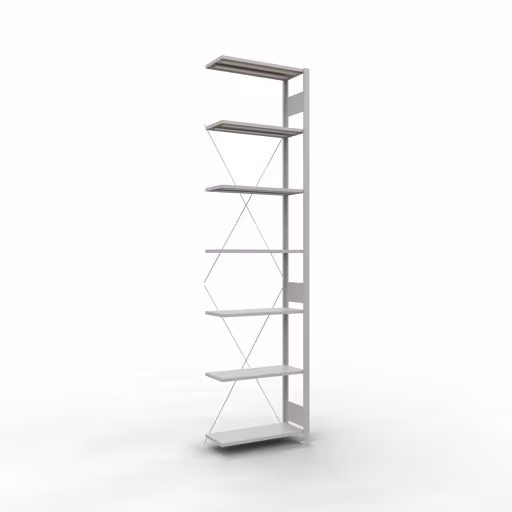 Anbauregal, Fachbodenregal Stecksystem MULTIplus150, 3000 x 750 x 300 mm (HxBxT), 7 Fachböden, Kreuzstrebe, RAL 7035 lichtgrau aus der Kategorie Anbauregal mit der Artikelnummer 32637-75