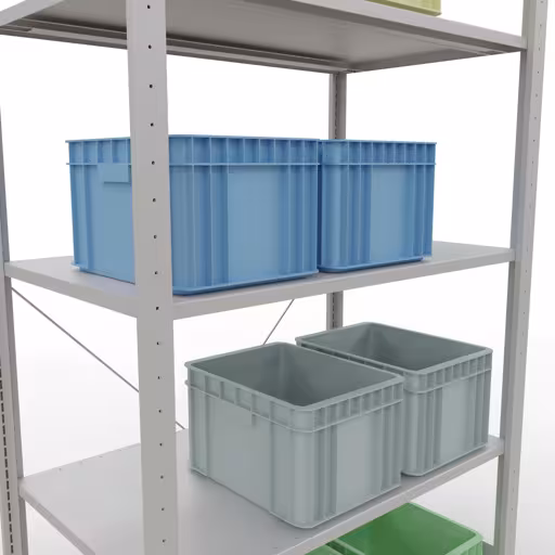 Abbildung Nr 14 des Artikels Grundregal, Fachbodenregal Stecksystem MULTIplus150, 2000 x 1000 x 600 mm (HxBxT), 5 Fachböden, Kreuzstrebe, RAL 7035 lichtgrau aus der Produktgruppe Stecksystem von der Marke Schulte Lagertechnik