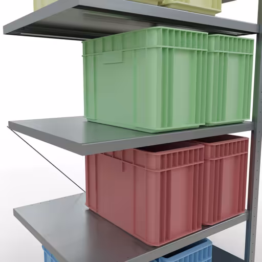 Anbauregal, Fachbodenregal Stecksystem MULTIplus250, 2000 x 1000 x 800 mm (HxBxT), 5 Fachböden, Kreuzstrebe, verzinkt von Schulte Lagertechnik mit der Artikelnr. 12985