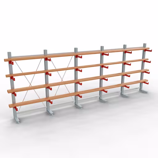 Abbildung Nr 8 des Artikels K 3000 Komplettregal, einseitig, 2500 x 6500 x 400 mm, RAL 7001 / RAL 3000, 5 Lagerebenen aus der Produktgruppe Kragarmregale von der Marke Schulte Lagertechnik