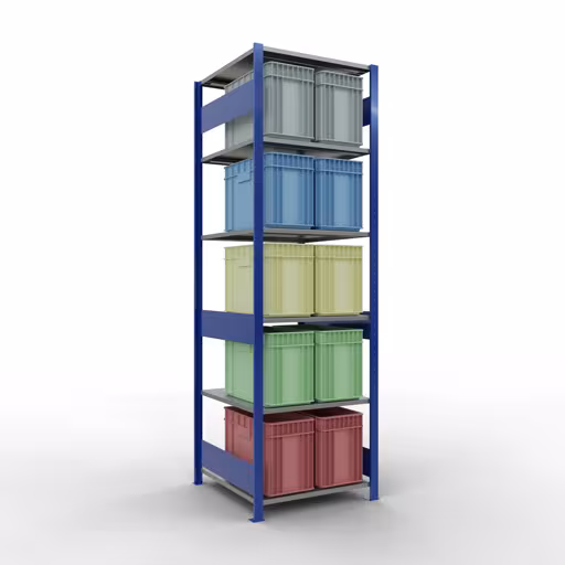 Grundregal, Fachbodenregal Stecksystem MULTIplus150, 2500 x 750 x 800 mm (HxBxT), 6 Fachböden, Längenriegel, RAL 5010 enzianblau/verzinkt/verzinkt von Schulte Lagertechnik aus der Kategorie Stecksystem
