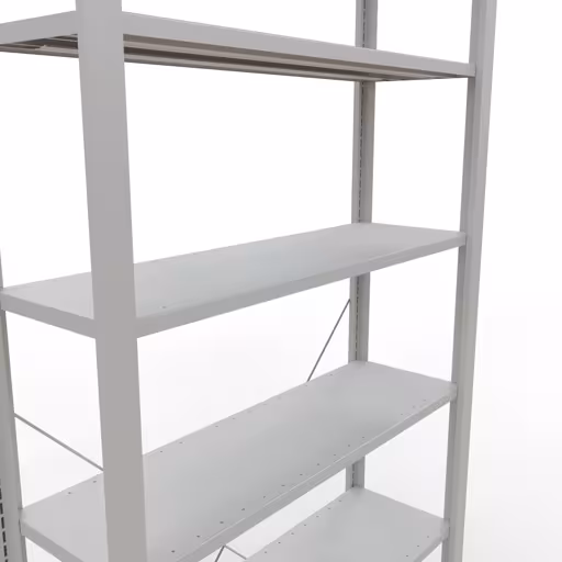 Abbildung Nr 10 des Artikels Grundregal, Büro-Fachbodenregal Stecksystem MULTIplus85, 2300 x 1000 x 300 mm (HxBxT), 7 Fachböden, Kreuzstrebe, ohne Anschlagleiste, lichtgrau aus der Produktgruppe Büroregale von der Marke Schulte Lagertechnik