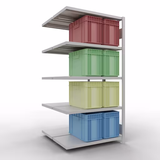 Produktbild Nr.13 des Artikels Anbauregal, Doppelregal, Fachbodenregal Stecksystem MULTIplus250, 2000 x 1000 x (2x500) mm (HxBxT), 2x5 Fachböden, Längenriegel, RAL 7035 lichtgrau aus der Produktreihe Fachbodenregale von der Marke Schulte Lagertechnik