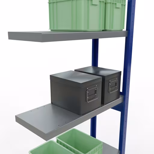 Abbildung Nr 13 des Artikels Anbauregal, Fachbodenregal Stecksystem MULTIplus250, 2500 x 750 x 300 mm (HxBxT), 6 Fachböden, Längenriegel, RAL 5010 enzianblau/verzinkt/verzinkt aus der Produktgruppe Stecksystem von der Marke Schulte Lagertechnik