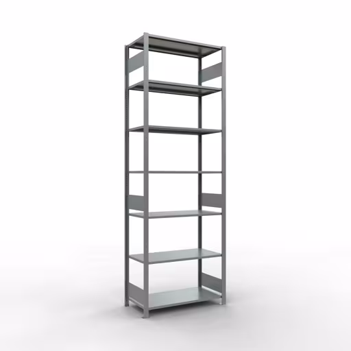 Grundregal, Fachbodenregal Stecksystem MULTIplus85, 3000 x 1000 x 500 mm (HxBxT), 7 Fachböden, Längenriegel, verzinkt aus der Kategorie Grundregal mit der Artikelnummer 13152-LR