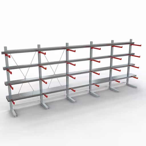 Produktbild Nr 10 des Artikels K 6000 Komplettregal, einseitig, 3000 x 7500 x 750 mm, RAL 7001 / RAL 3000, 5 Lagerebenen Abbildung Nr 10 des Artikels K 6000 Komplettregal, einseitig, 3000 x 7500 x 750 mm, RAL 7001 / RAL 3000, 5 Lagerebenen aus der Produktgruppe Kragarmregale von der Marke Schulte Lagertechnik