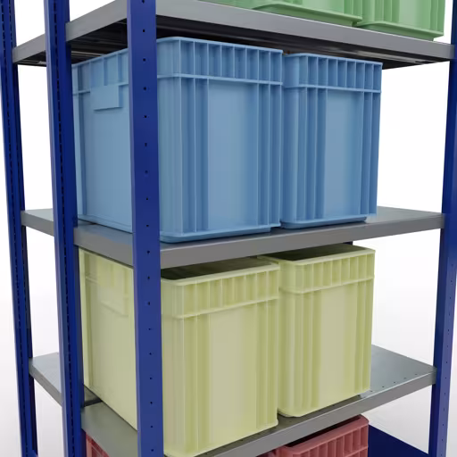 Grundregal, Doppelregal, Fachbodenregal Stecksystem MULTIplus250, 2000 x 1000 x (2x400) mm (HxBxT), 2x5 Fachböden, Längenriegel, RAL 5010 enzianblau von Schulte Lagertechnik aus der Kategorie Fachbodenregale