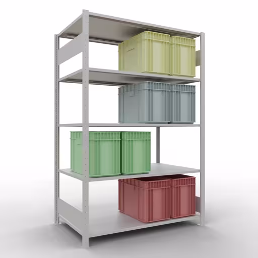 Grundregal, Fachbodenregal Stecksystem MULTIplus150, 2000 x 1300 x 800 mm (HxBxT), 5 Fachböden, Längenriegel, RAL 7035 lichtgrau von der Marke Schulte Lagertechnik aus der Produktreihe Stecksystem