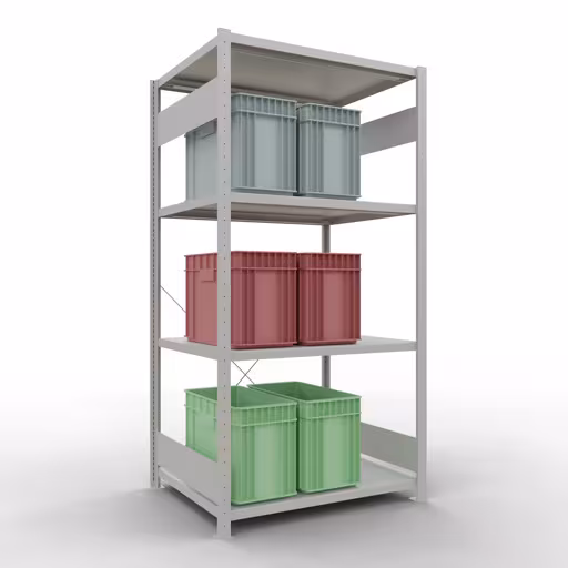 Produktbild Nr 13 des Artikels Grundregal, Fachbodenregal Stecksystem MULTIplus330, 2000 x 1000 x 800 mm (HxBxT), 5 Fachböden, Kreuzstrebe, RAL 7035 lichtgrau Abbildung Nr 13 des Artikels Grundregal, Fachbodenregal Stecksystem MULTIplus330, 2000 x 1000 x 800 mm (HxBxT), 5 Fachböden, Kreuzstrebe, RAL 7035 lichtgrau aus der Produktgruppe Stecksystem von der Marke Schulte Lagertechnik