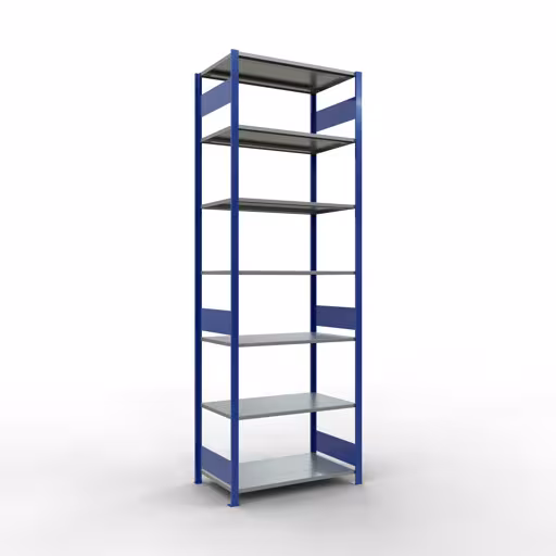 Grundregal, Fachbodenregal Stecksystem MULTIplus150, 3000 x 1000 x 600 mm (HxBxT), 7 Fachböden, Längenriegel, RAL 5010 enzianblau/verzinkt aus der Kategorie Grundregal mit der Artikelnummer 12762-LR-B