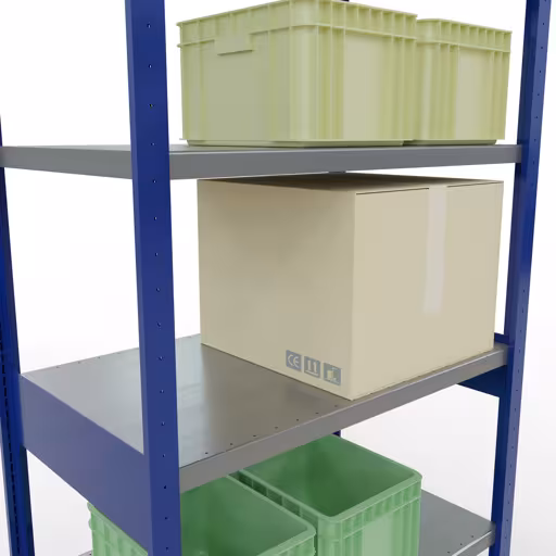 Abbildung Nr 13 des Artikels Grundregal, Fachbodenregal Stecksystem MULTIplus330, 2500 x 1000 x 600 mm (HxBxT), 6 Fachböden, Längenriegel, RAL 5010 enzianblau/verzinkt aus der Produktgruppe Stecksystem von der Marke Schulte Lagertechnik