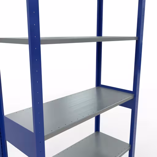 Zusatzbild des Artikels Grundregal, Fachbodenregal Stecksystem MULTIplus150, 2500 x 1000 x 400 mm (HxBxT), 6 Fachböden, Längenriegel, RAL 5010 enzianblau/verzinkt aus Grundregal