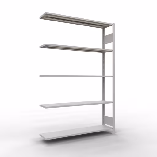 Anbauregal, Fachbodenregal Stecksystem MULTIplus150, 2000 x 1300 x 300 mm (HxBxT), 5 Fachböden, Längenriegel, RAL 7035 lichtgrau aus der Kategorie Anbauregal mit der Artikelnummer 32635-130-LR