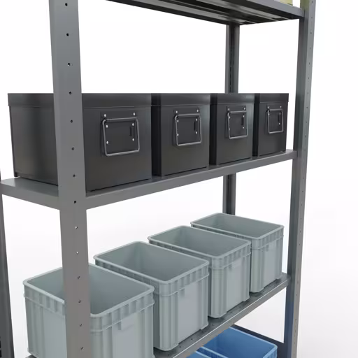 Abbildung Nr 15 des Artikels Grundregal, Fachbodenregal Stecksystem MULTIplus85, 2000 x 1000 x 300 mm (HxBxT), 5 Fachböden, Längenriegel, verzinkt aus der Produktgruppe Stecksystem von der Marke Schulte Lagertechnik
