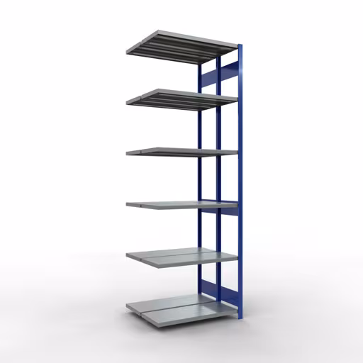 Anbauregal, Doppelregal, Fachbodenregal Stecksystem MULTIplus250, 3000 x 1000 x (2x400) mm (HxBxT), 2x7 Fachböden, Längenriegel, RAL 5010 enzianblau aus der Kategorie Doppelregale mit der Artikelnummer 33247-B