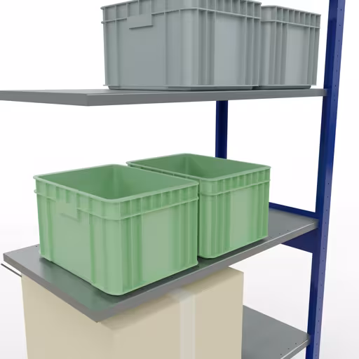 Produktbild Nr.8 des Artikels Anbauregal, Fachbodenregal Stecksystem MULTIplus150, 2500 x 1000 x 500 mm (HxBxT), 6 Fachböden, Kreuzstrebe, RAL 5010/verzinkt aus der Produktreihe Stecksystem von der Marke Schulte Lagertechnik