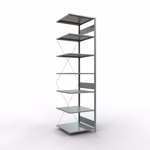 Anbauregal, Fachbodenregal Stecksystem MULTIplus150, 3000 x 750 x 800 mm (HxBxT), 7 Fachböden, Kreuzstrebe, verzinkt von der Marke Schulte Lagertechnik aus der Produktreihe Stecksystem