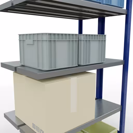 Anbauregal, Doppelregal, Fachbodenregal Stecksystem MULTIplus250, 2000 x 1000 x (2x300) mm (HxBxT), 2x5 Fachböden, Längenriegel, RAL 5010 enzianblau von Schulte Lagertechnik aus der Kategorie Fachbodenregale