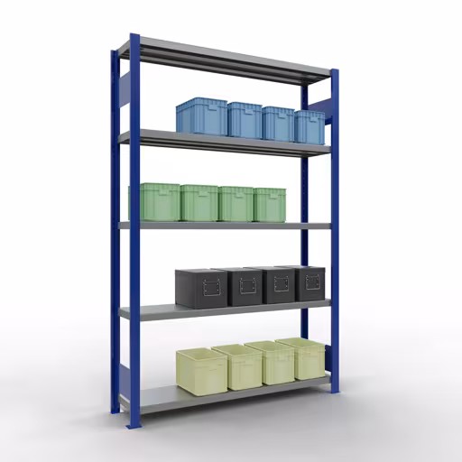 Produktbild Nr 12 des Artikels Grundregal, Fachbodenregal Stecksystem MULTIplus250, 2000 x 1300 x 300 mm (HxBxT), 5 Fachböden, Längenriegel, RAL 5010 enzianblau/verzinkt Abbildung Nr 12 des Artikels Grundregal, Fachbodenregal Stecksystem MULTIplus250, 2000 x 1300 x 300 mm (HxBxT), 5 Fachböden, Längenriegel, RAL 5010 enzianblau/verzinkt aus der Produktgruppe Stecksystem von der Marke Schulte Lagertechnik