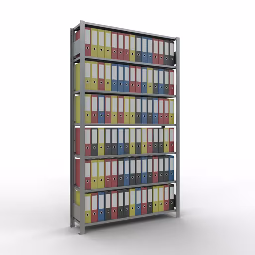 Grundregal, Büro-Fachbodenregal Stecksystem MULTIplus85, 2300 x 1300 x 300 mm (HxBxT), 7 Fachböden, Kreuzstrebe, verzinkt, mit Anschlagleiste von der Marke Schulte Lagertechnik aus der Produktreihe Büroregale