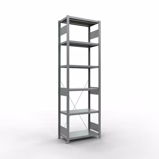 Grundregal, Fachbodenregal Stecksystem MULTIplus250, 2500 x 750 x 400 mm (HxBxT), 6 Fachböden, Kreuzstrebe, verzinkt aus der Kategorie Grundregal mit der Artikelnummer 12941-75