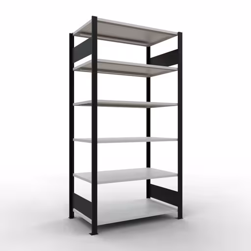 Grundregal, Büro-Fachbodenregal Stecksystem MULTIplus150, 2000 x 1000 x 600 mm (HxBxT), 6 Fachböden, Längenriegel, ohne Mittelanschlag, schwarz/lichtgrau von der Marke Schulte Lagertechnik Grundregal, Büro-Fachbodenregal Stecksystem MULTIplus150, 2000 x 1000 x 600 mm (HxBxT), 6 Fachböden, Längenriegel, ohne Mittelanschlag, schwarz/lichtgrau aus der Kategorie Stecksystem mit der Artikelnummer 36061-S