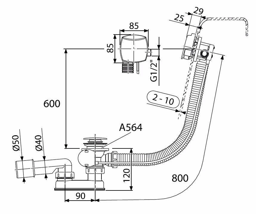 Badewannen Ab- & Überlaufgarnitur 80cm Überlaufbefüllung für Sonderwanne von der Marke Howatech Badewannen Ab- & Überlaufgarnitur 80cm Überlaufbefüllung für Sonderwanne aus der Kategorie Wannenfüße & Montagezubehör mit der Artikelnummer A564CRM1-80
