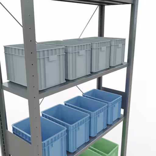 Abbildung Nr 8 des Artikels Grundregal, Fachbodenregal Stecksystem MULTIplus85, 3000 x 1000 x 300 mm (HxBxT), 7 Fachböden, Kreuzstrebe, verzinkt aus der Produktgruppe Stecksystem von der Marke Schulte Lagertechnik
