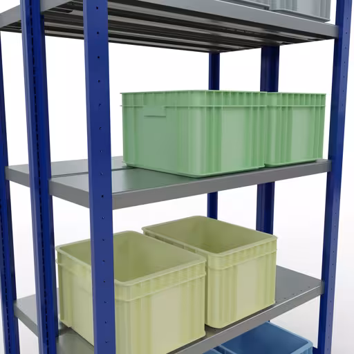 Zusatzbild des Artikels Grundregal, Doppelregal, Fachbodenregal Stecksystem MULTIplus250, 2000 x 1000 x (2x300) mm (HxBxT), 2x5 Fachböden, Längenriegel, RAL 5010 enzianblau aus Doppelregale