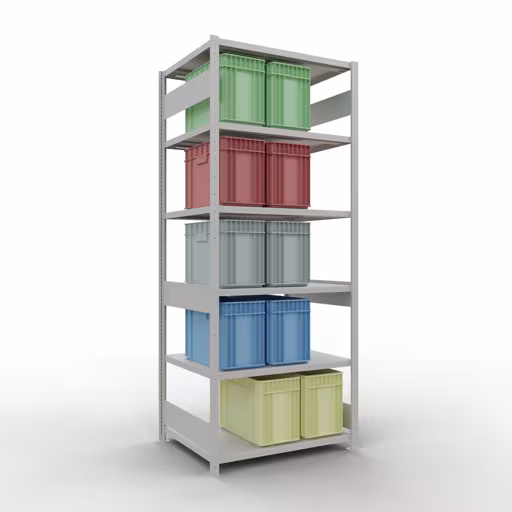 Abbildung Nr 10 des Artikels Grundregal, Fachbodenregal Stecksystem MULTIplus330, 2500 x 1000 x 800 mm (HxBxT), 6 Fachböden, Längenriegel, RAL 7035 lichtgrau aus der Produktgruppe Stecksystem von der Marke Schulte Lagertechnik