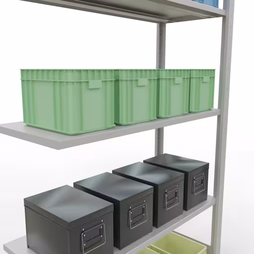 Anbauregal, Fachbodenregal Stecksystem MULTIplus150, 2000 x 1000 x 400 mm (HxBxT), 5 Fachböden, Längenriegel, RAL 7035 lichtgrau aus der Kategorie Anbauregal mit der GTIN 4004514292889 Anbauregal, Fachbodenregal Stecksystem MULTIplus150, 2000 x 1000 x 400 mm (HxBxT), 5 Fachböden, Längenriegel, RAL 7035 lichtgrau von der Marke Schulte Lagertechnik aus der Produktreihe Stecksystem