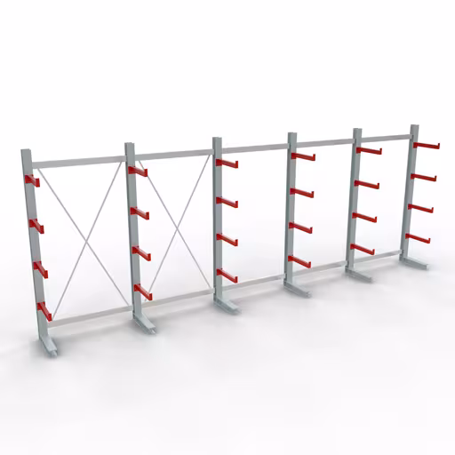 Abbildung Nr 10 des Artikels K 3000 Komplettregal, einseitig, 2500 x 6500 x 500 mm, RAL 7001 / RAL 3000, 5 Lagerebenen aus der Produktgruppe Kragarmregale von der Marke Schulte Lagertechnik