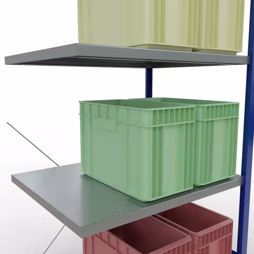 Anbauregal, Fachbodenregal Stecksystem MULTIplus330, 2000 x 1000 x 800 mm (HxBxT), 5 Fachböden, Kreuzstrebe, RAL 5010 enzianblau/verzinkt von der Marke Schulte Lagertechnik aus der Produktreihe Stecksystem