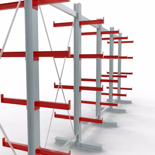 Produktbild Nr 12 des Artikels K 3000 Komplettregal, doppelseitig, 2500 x 6500 x 400 mm, RAL 7001 / RAL 3000, 5 Lagerebenen Abbildung Nr 12 des Artikels K 3000 Komplettregal, doppelseitig, 2500 x 6500 x 400 mm, RAL 7001 / RAL 3000, 5 Lagerebenen aus der Produktgruppe Kragarmregale von der Marke Schulte Lagertechnik