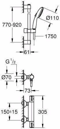 GROHE Thermostat-Brausebatterie Grohtherm 800 34566_2 mit Brausegarnitur 900 mm chrom