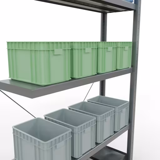 Produktbild Nr.8 des Artikels Anbauregal, Fachbodenregal Stecksystem MULTIplus250, 2000 x 1000 x 300 mm (HxBxT), 5 Fachböden, Kreuzstrebe, verzinkt aus der Produktreihe Stecksystem von der Marke Schulte Lagertechnik