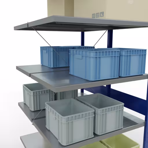Produktbild Nr.9 des Artikels Anbauregal Stecksystem MULTIplus250, 3000 x 1000 x (2x600) mm (HxBxT), 2x7 Fachböden, Kreuzstrebe, RAL 7035 lichtgrau/enzianblau aus der Produktreihe Fachbodenregale von der Marke Schulte Lagertechnik